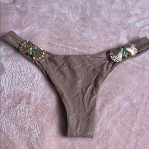 Beach Bunny Brown Bikini Bottom with Gold Accents